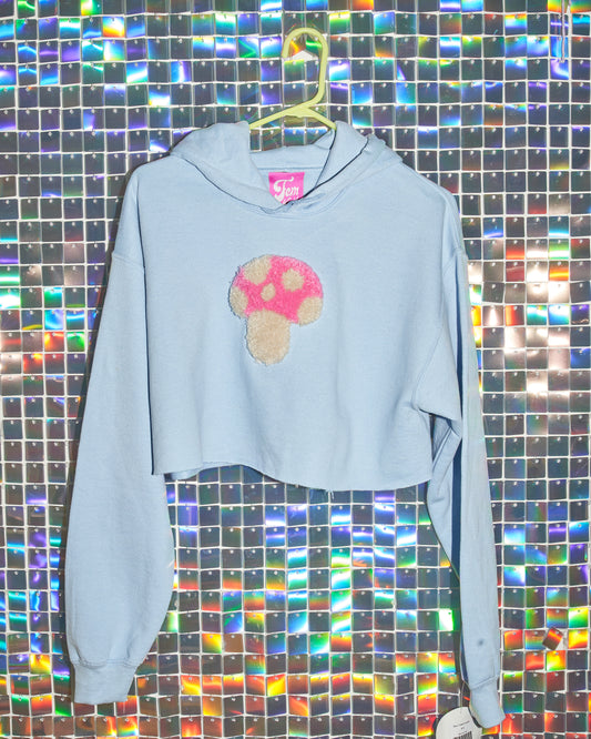 Tufted Pink Mushroom Cropped Hoodie